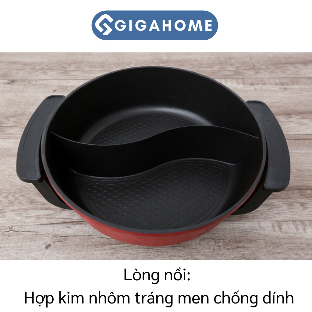 Nồi Lẩu Điện 2 Ngăn 5 Lít GIGAHOME Công Suất 1500W Tráng Men Chống Dính 10309