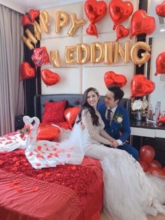 (Tặng Ruy Băng)Sét bóng trang trí phòng cưới tone đỏ