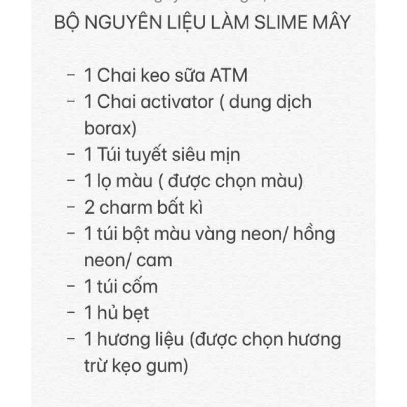 COMBO NGUYÊN LIỆU LÀM SLIME MÂY Chai tròn 330ml