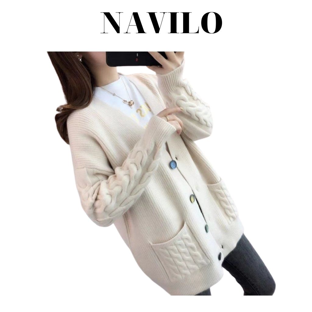 Áo cardigan nữ len mỏng form rộng dệt kim ulzzang dáng dài  NAVILO AKL001