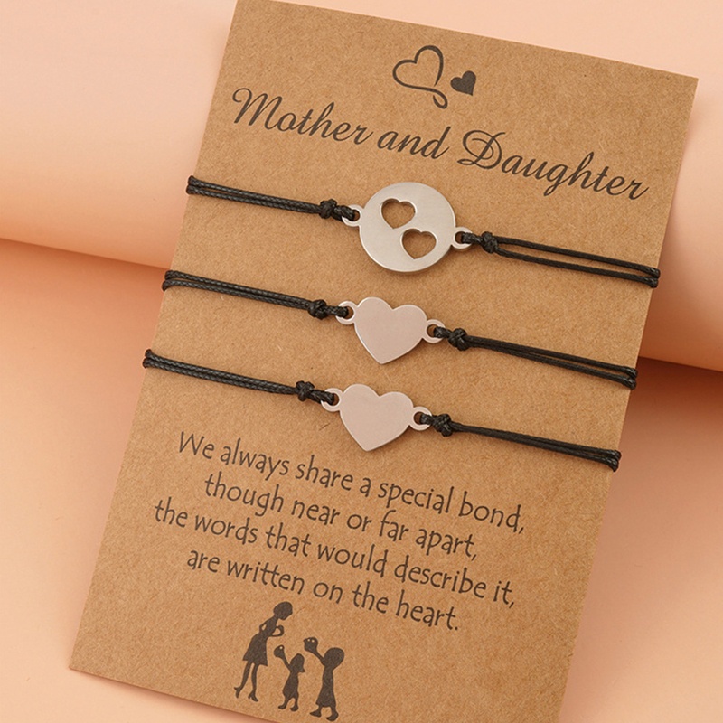 Flgo Set 3 Vòng Tay Dây Bện Mặt Trái Tim Thẻ Rỗng Cho Mẹ Và Con Gái