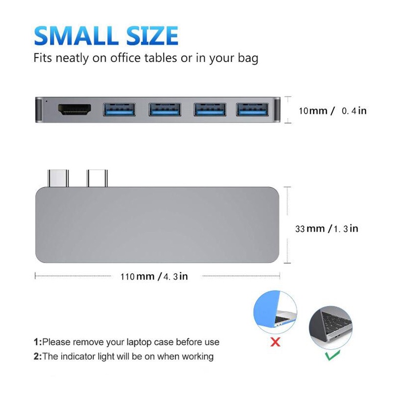 XBVN 6 In 1 Type-C Hub To HDMI 4K Adapter USB 3.0 Thunderbolt Multiport Reader