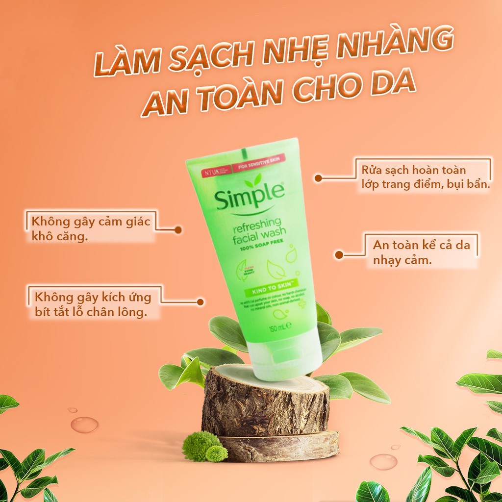 Sữa Rửa Mặt Simple Gel Kind To Skin Refreshing Facial Wash Gel 150ml dành cho mọi loại da | BigBuy360 - bigbuy360.vn