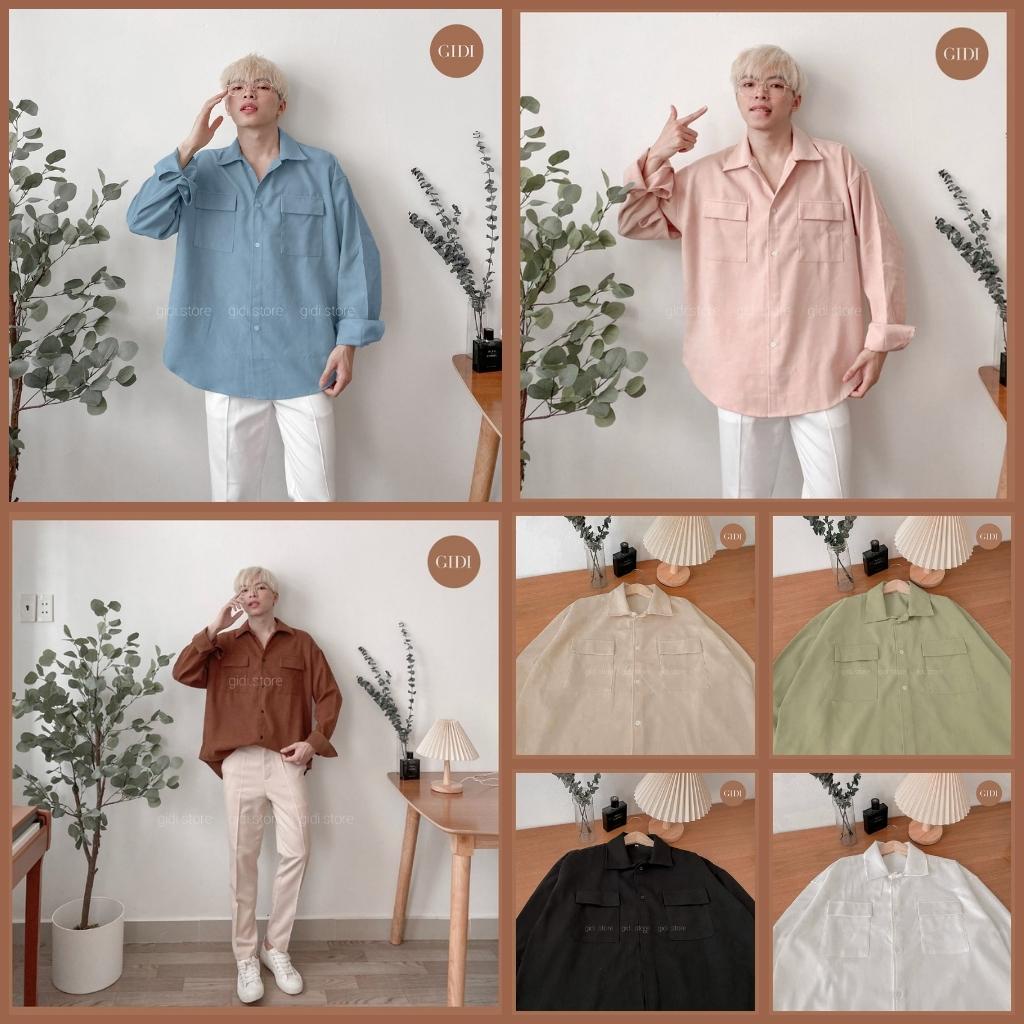 Áo Sơ mi NELY Nam Nữ Unisex tay dài 2 túi - vải nhung tăm mềm mịn form rộng OVERSIZE vải không nhăn