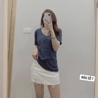 Áo cotton trơn màu, cổ tim, BSK