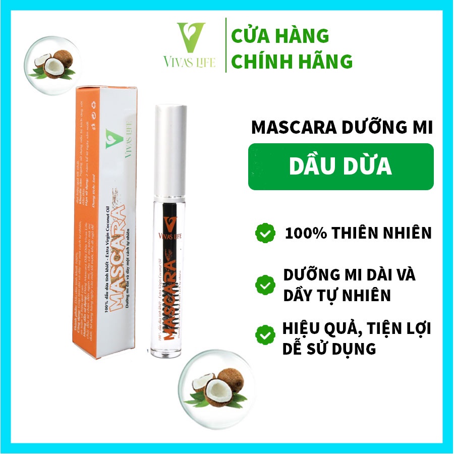 Mascara Dưỡng Mi Dầu Dừa Nguyên Chất Giúp Mi Mọc Dài & Dày Hơn VIVAS LIFE 5ml