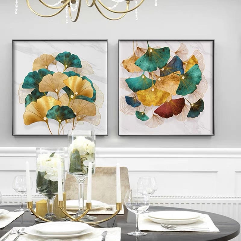 Tranh Treo Tường Tráng gương Phòng Khách/ Ngủ/ Phòng ăn/ Nhà Hàng Khách Sạn Bàn làm việc Hoa lá bạch quả/ Rẻ quạt