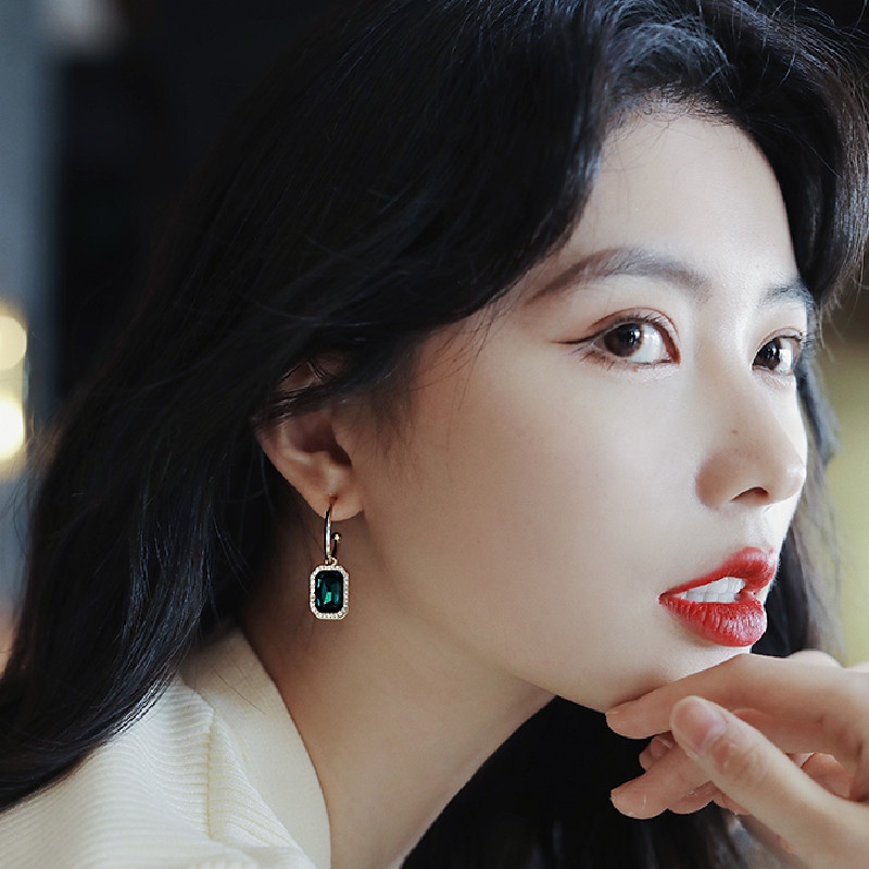 Khuyên Tai Bạc S925 Đính Đá Ngọc Bích Nhân Tạo Phong Cách Hàn Quốc Sang Trọng