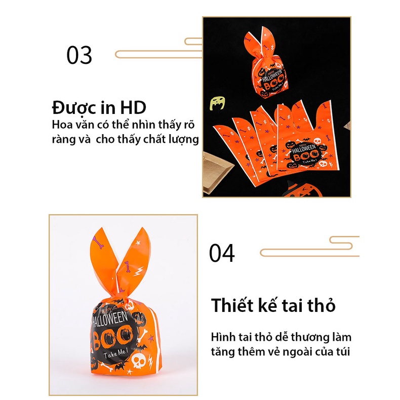 Túi đựng bánh/kẹo, bao bì đựng quà chủ đề Halloween, tai thỏ, kích thước 14*23 - VUA BAO BÌ