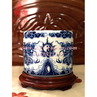 Bát hương &  đế gỗ giả nổi chuẩn Bát Tràng