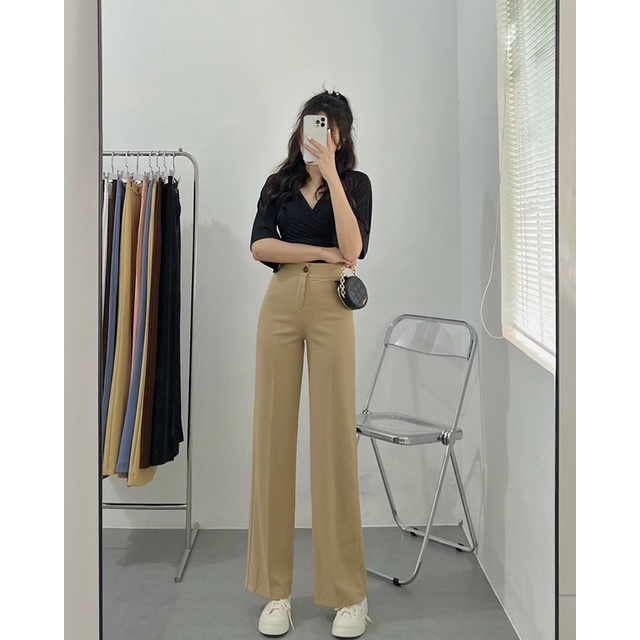 Quần Vải Suông Culottes Ống Rộng 1 Túi Cao Cấp