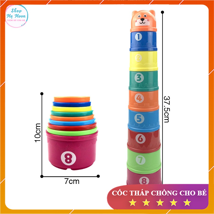 Set 9 Cốc Tháp Chồng cho bé học chữ cái và nhận biết màu sắc - Đồ Chơi Giáo Dục Cho Bé