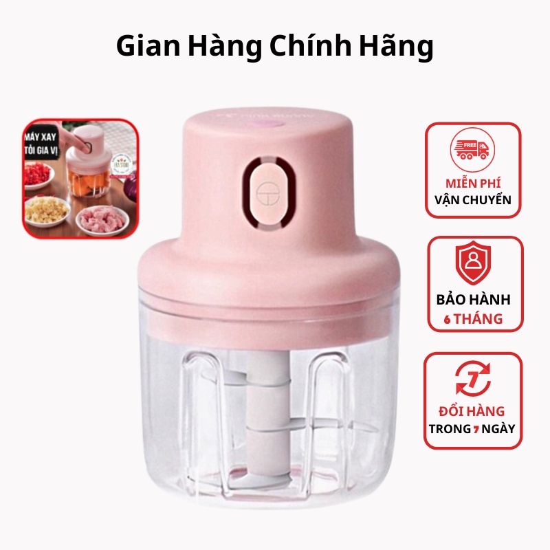 Máy xay tỏi ớt mini cầm tay 250ml - Máy xay trộn nghiền gia vị đa năng pin trâu lưỡi thép 3 cánh quay nhanh không gỉ