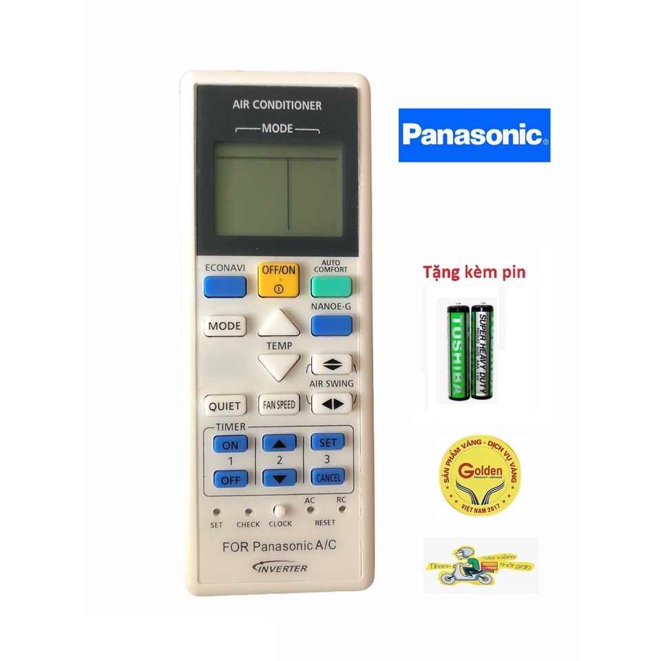 Điều khiển điều hòa Panasonic inverter 1 chiều 2 chiều A75C4143 nút ECONAVI và AUTOCOMFORT - Tặng kèm pin