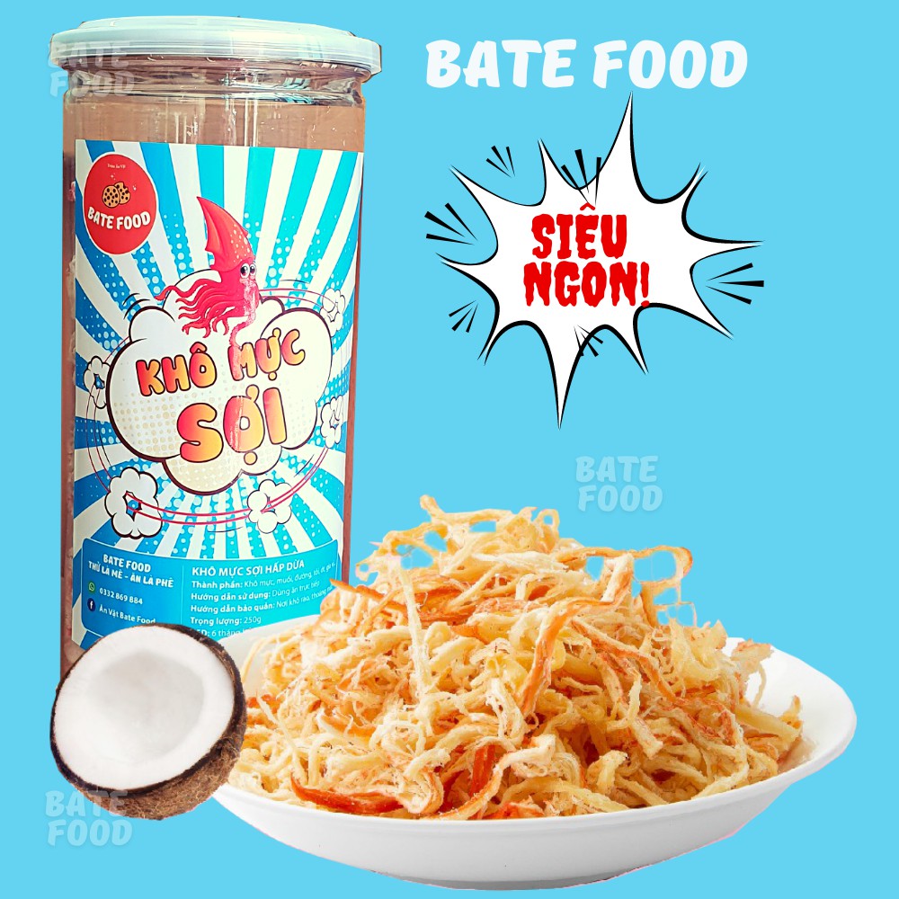 Khô Mực Hấp Dừa Xé Sợi 250g Bate Food Siêu Ngon, đồ ăn vặt | BigBuy360 - bigbuy360.vn