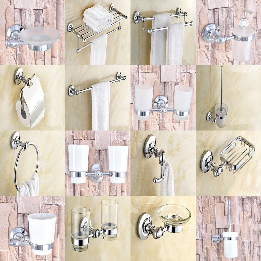 Đánh bóng chrome bằng đồng thau treo tường phụ kiện phòng tắm bộ phần cứng nhà tắm giá đỡ khăn xà phòng đĩa đựng bàn chải đánh răng giá đỡ bàn chải nhà vệ sinh giá đỡ giấy vệ sinh móc áo choàng nset005