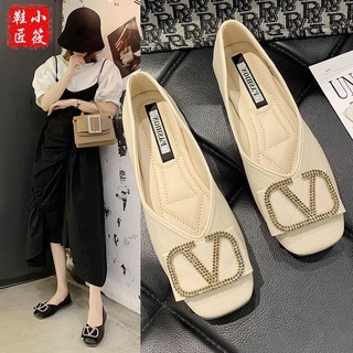 Giày búp bê bằng da mềm mũi vuông miệng nông thiết kế độc đáo phong cách sang trọng cho nữ