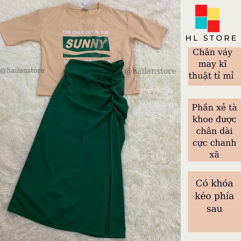 Set áo thun tay ngắn Sunny + Chân váy chữ A lưng cao xẻ đùi phong cách Ulzzang HL01 | BigBuy360 - bigbuy360.vn
