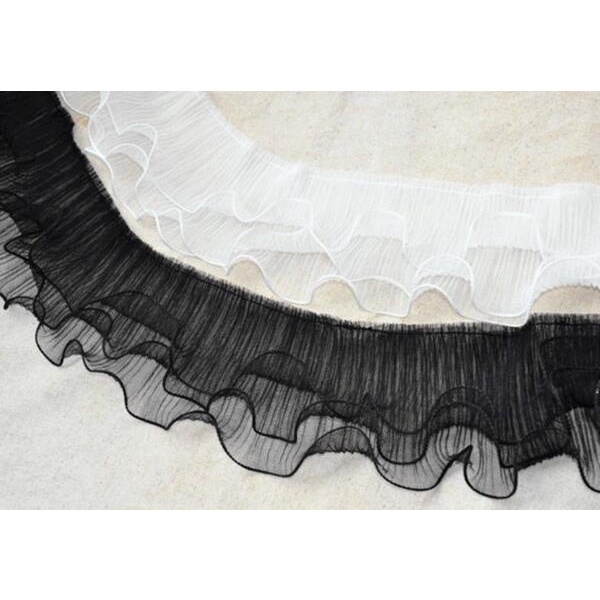 Cuộn Vải Tuyn Thêu Hoa Trắng Đen Rộng 12CM Dài 1Yard