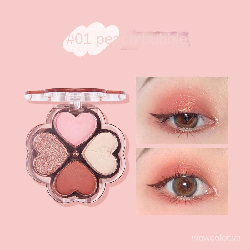 [Hàng mới về] Bảng phấn mắt Kissbeauty có 4 màu lì và ánh ngọc trai kết hợp với thiết kế hình cỏ bốn lá độc đáo