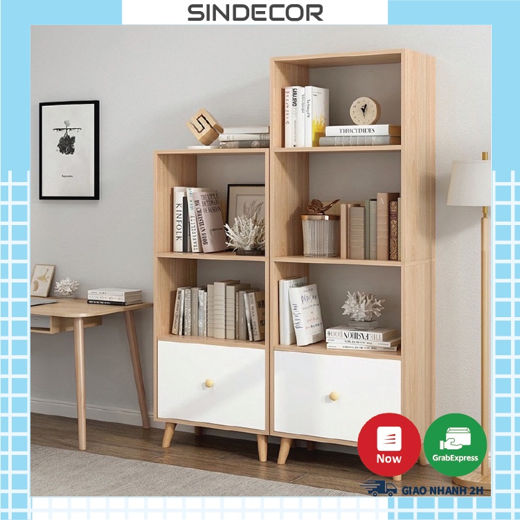 Tủ gỗ đa năng, kệ giá sách decor phòng khách, phòng làm việc phong cách Bắc Âu - Sindecor