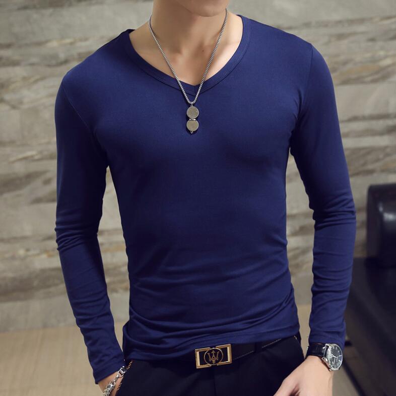 Áo nam dài tay cổ chữ V màu trơn size M-3XL