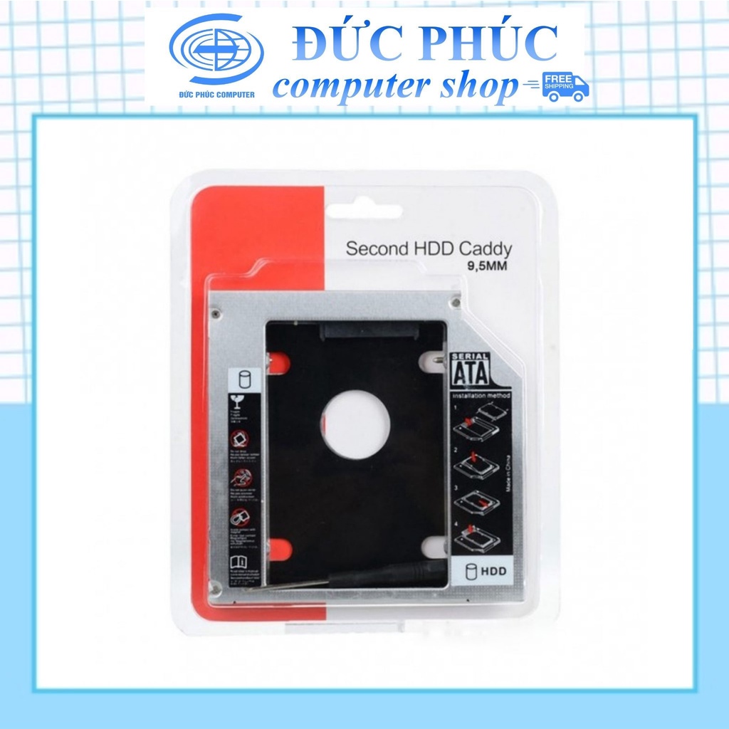Caddy Bay mỏng 9.5mm Dùng Để Lắp Thêm 1 Ổ Cứng, SSD Thay Vào Vị Trí Của Ổ DVD
