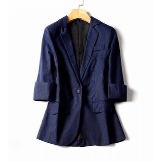 Order] Áo Vest Blazer Linen Cotton Xanh Navy 2 Lớp Tay lỡ