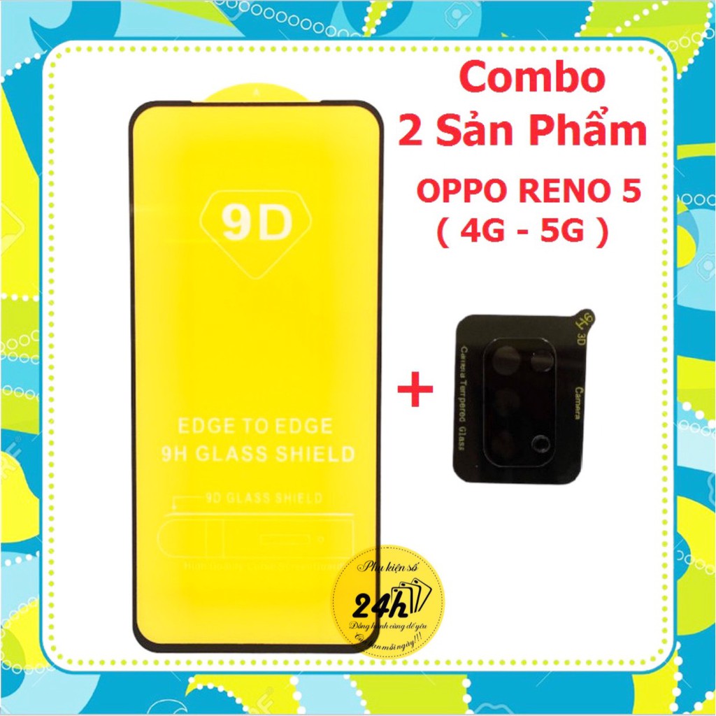 OPPO Reno 5 4G / 5G - Combo Kính cường lực Full màn hình + Cụm bảo vệ liền kính cường lực camera loại xịn cho reno5