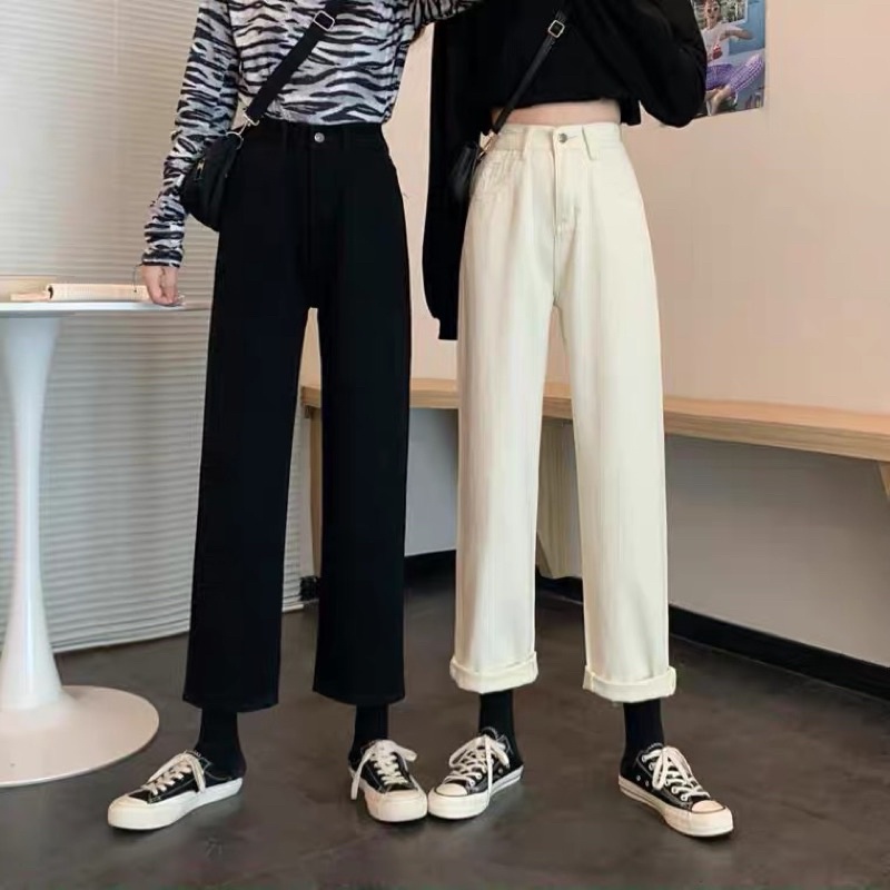 Quần Ống Rộng Bigsize Nam Nữ Jean Đen Trắng (có ảnh thật cận chất)