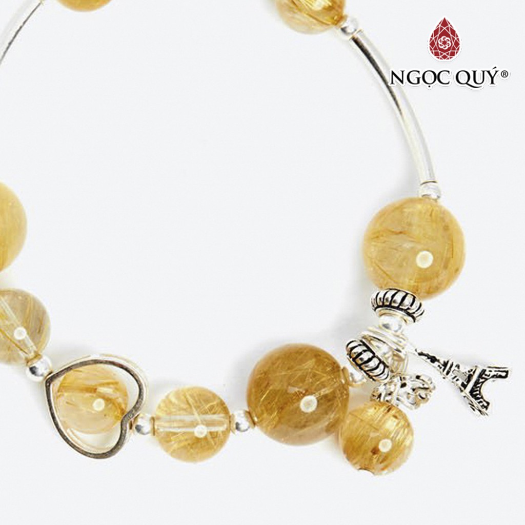 Vòng TA tóc vàng phối charm tháp eiffel bạc hạt 10mm - Ngọc Quý