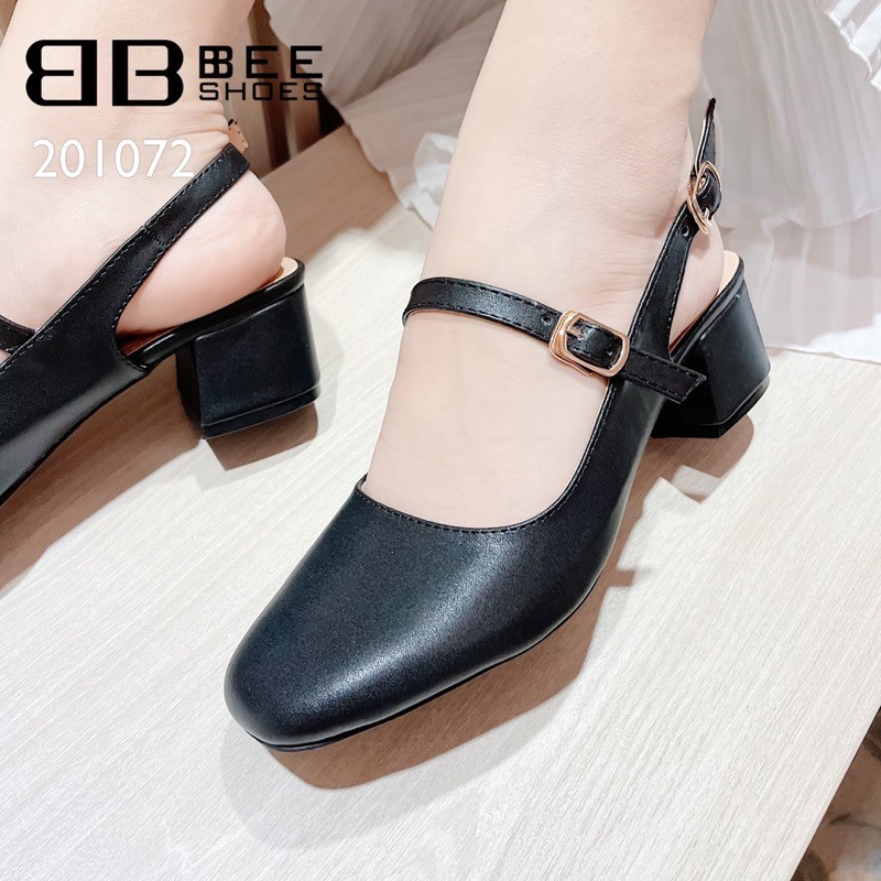 BEESHOES - GIÀY BÚP BÊ NỮ MŨI TRÒN TRƠN DA MỀM - GIÀY BÚP BÊ NỮ GÓT VUÔNG CAO 3 PHÂN SẴN MÀU ĐEN - BE - TRẮNG 201072