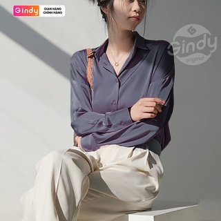 Áo sơ mi nữ lụa kiểu đẹp GINDY dài tay form rộng dáng basic thời trang nữ công sở, học sinh A8107