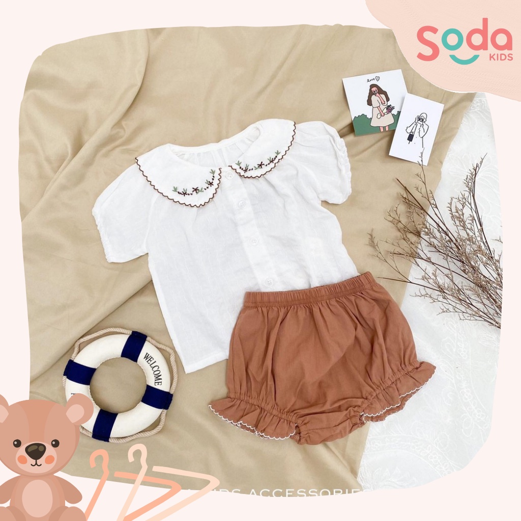 Bộ quần áo cổ thêu cho bé gái (Ảnh thật)