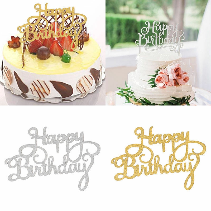 Glitter Flags Cake Topper Happy Birthday Party Supplies Decorations Tools