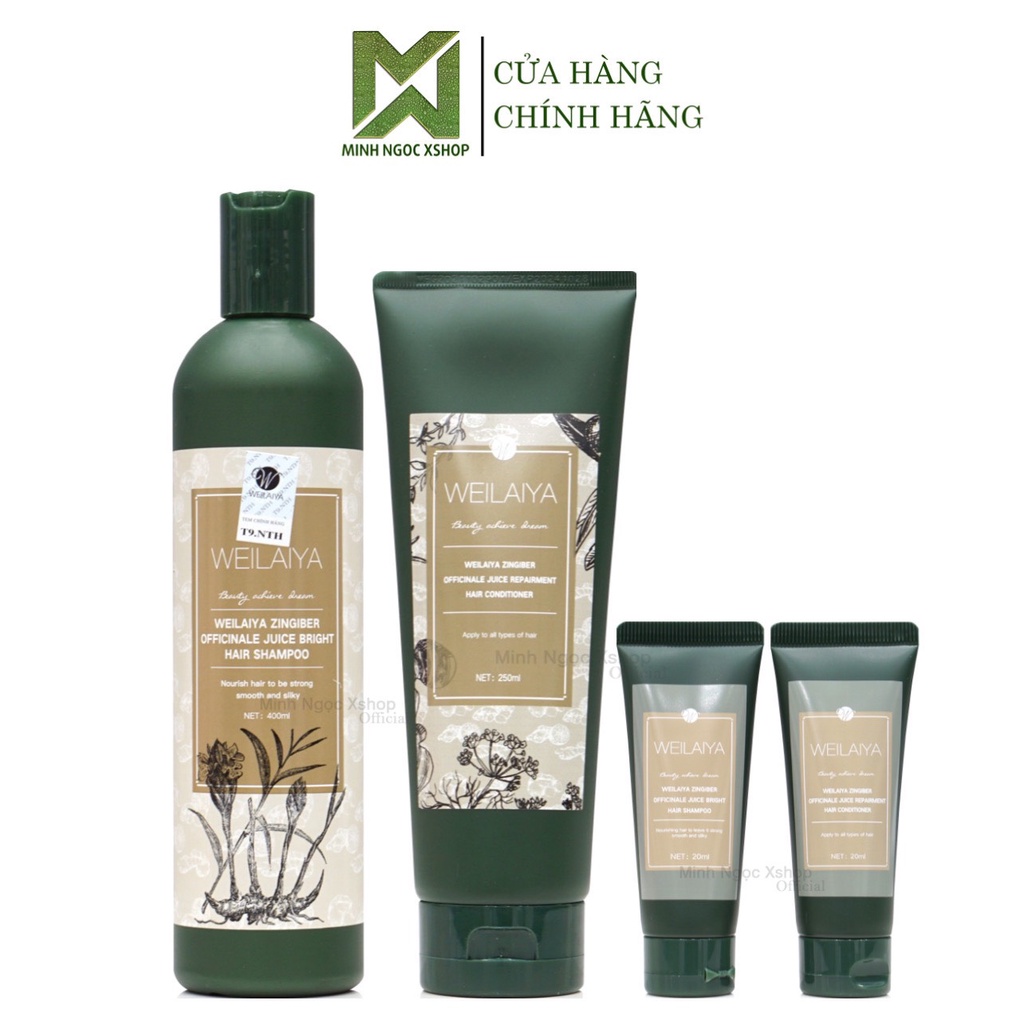 Combo dầu gội xả gừng hà thủ ô WEILAIYA ZINGIBER OFFICINALE JUICE chống rụng kích mọc tóc 400ml + 250ml tặng set mini