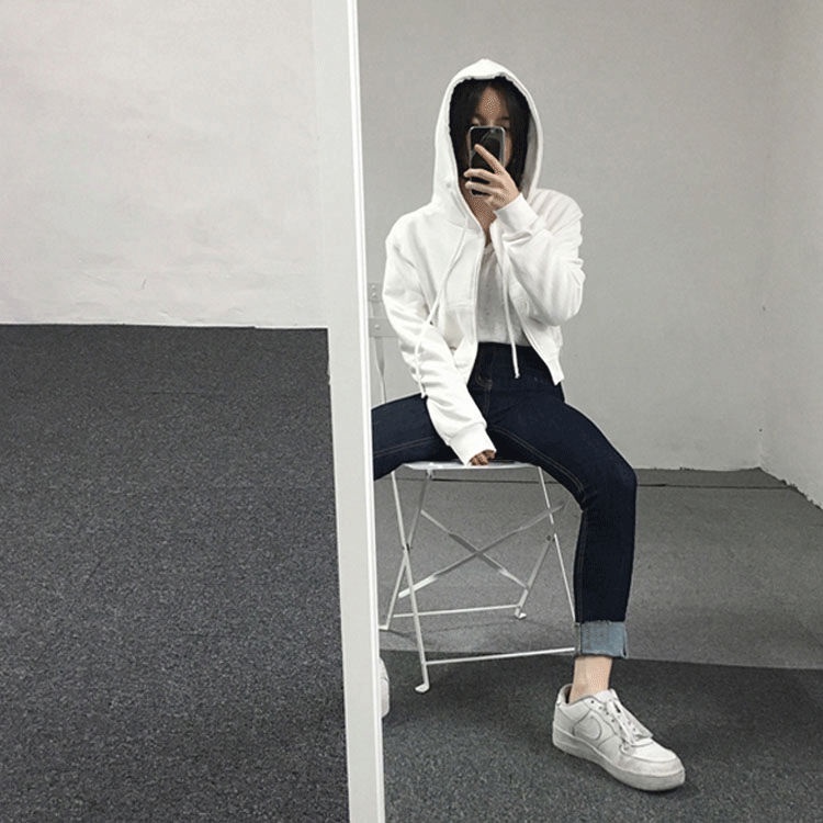 Jiashucheng Áo Khoác Hoodie Dài Tay Phối Khóa Kéo Phong Cách Harajuku