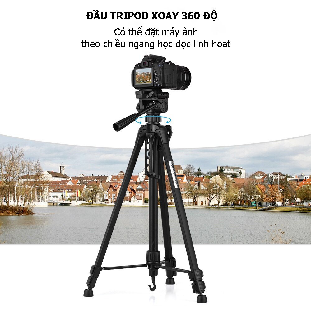 Tripod Máy Ảnh Weifeng WT-3520 chính hãng hợp kim cứng cáp,chịu tải 3kg, tặng kèm kẹp điện thoại và túi đeo gọn nhẹ