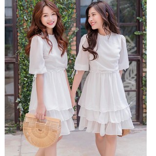 Váy trắng dự tiệc- Đầm babydoll bèo trắng 2 lớp ( kèm hình chụp thật )