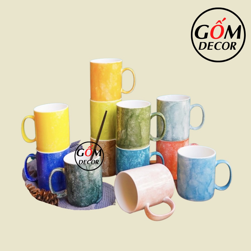 Cốc sứ Bát Tràng cao cấp men vân đá, ly sứ uống nước, trà, cà phê 330ml nhiều màu đẹp