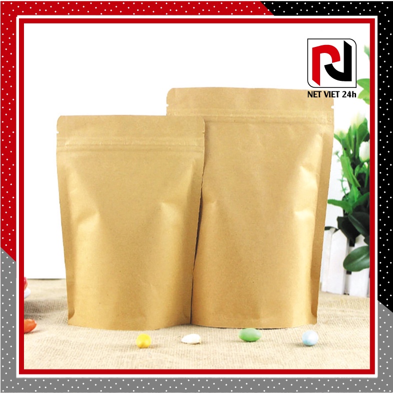 Túi zipper giấy Kraft, đáy đứng, không có cửa sổ - Đựng thực phẩm, bột, đồ ăn vặt (có nhận in)
