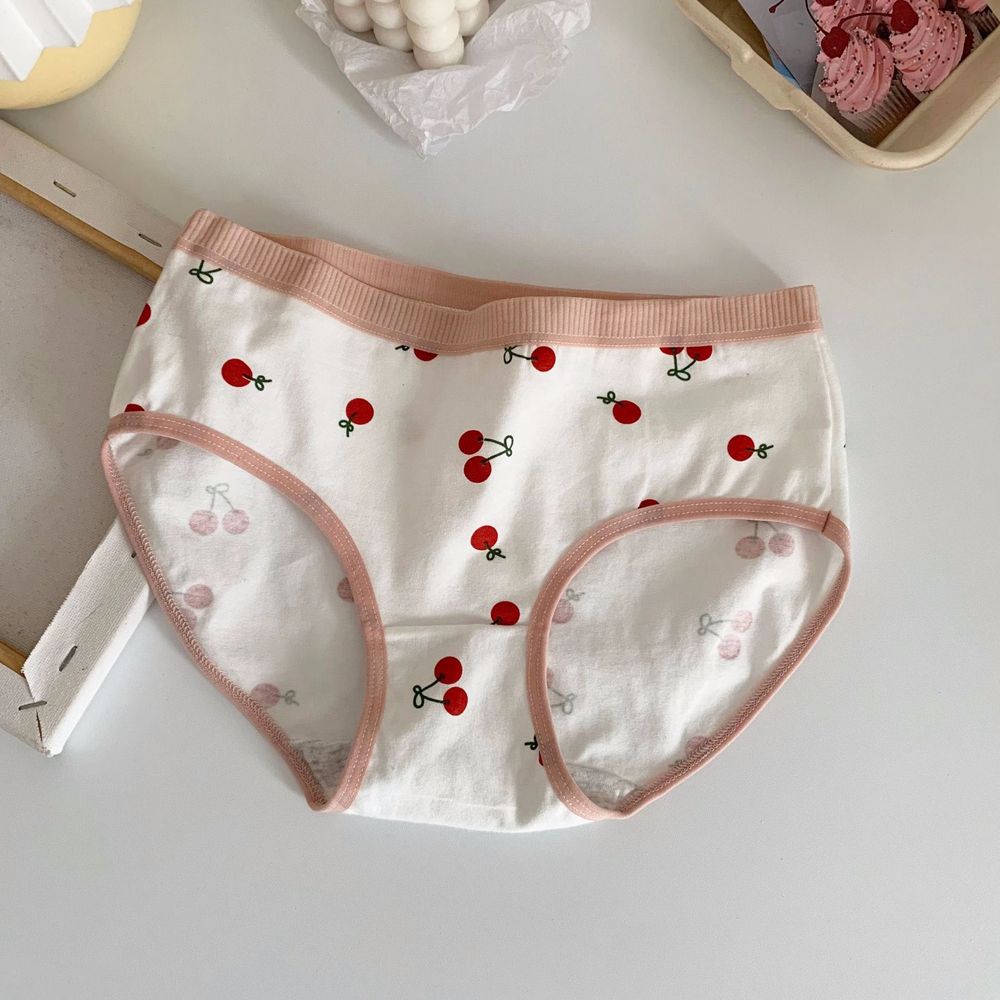 Quần lót cotton mềm mại thoáng khí in hình cherry xinh xắn kiểu Hàn Quốc