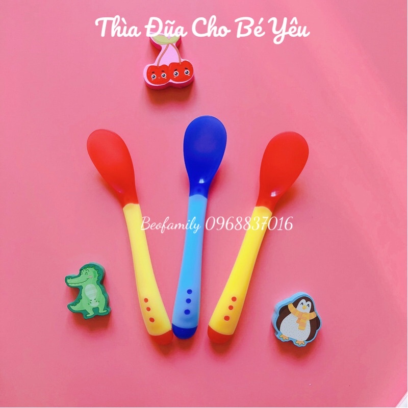 Thìa Silicon Báo Nóng Cho Bé Ăn Dặm Giúp Bé Ăn Ngoan , Ngon Miệng - Beofamily