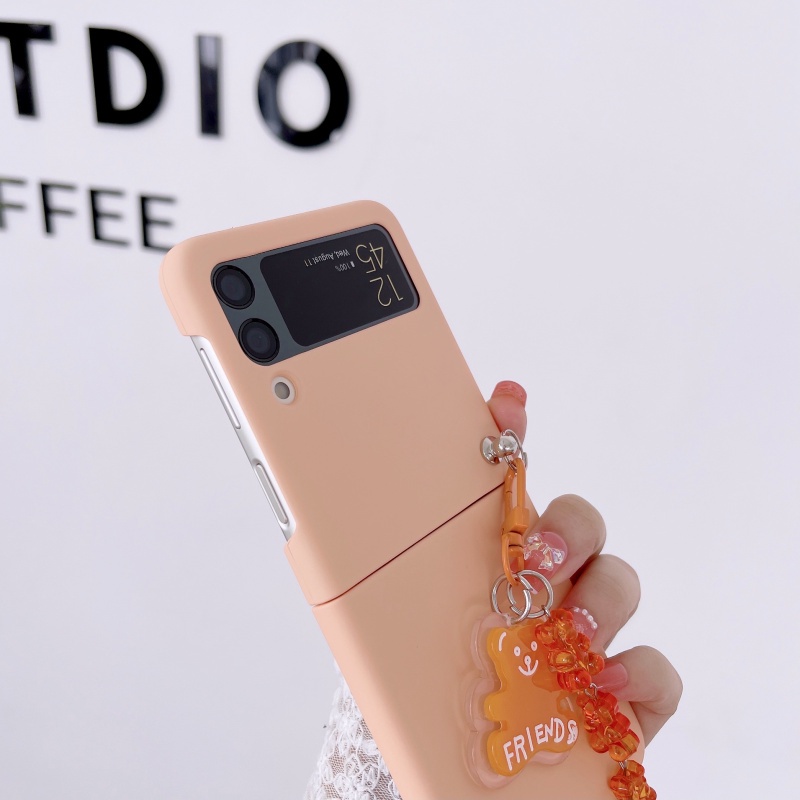 Bao Da Điện Thoại Nắp Lật Kèm Móc Khóa Hình Gấu Màu Macaron Cho Samsung Galaxy Z Flip 3 Flip 3