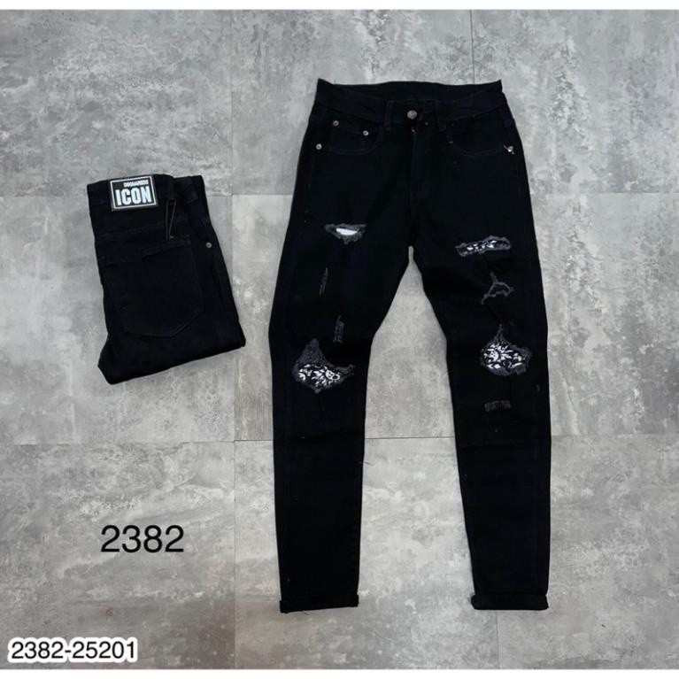 [Free Ship] Quần Jeans Nam DSQ Vá LV Cực Xịn - Quần Jean DSQ Vá Hoa Văn Cao Cấp