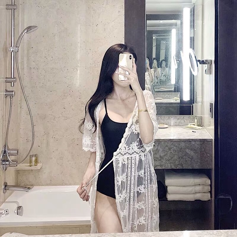 Áo choàng ren biển hoa dáng dài qua gối (~120cm) 1090#