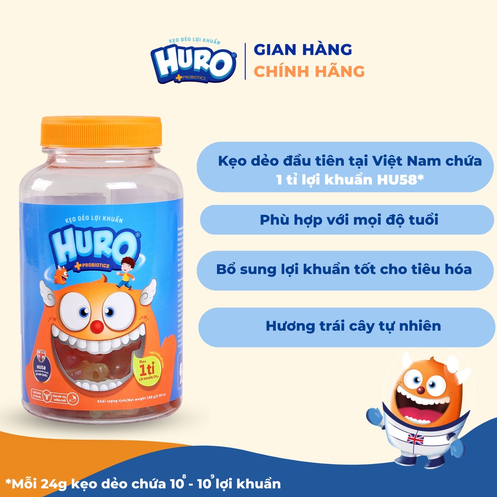 Combo 3 hũ Kẹo Dẻo Lợi Khuẩn Cho Bé HURO 168g/hũ