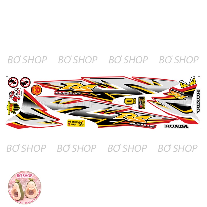 Tem rời WAVE ALPHA 110  Mẫu Chữ RS - BƠ SHOP  - Tem chế 3 lớp cao cấp