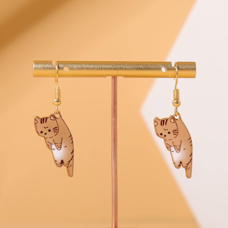 1 Đôi Khuyên Tai Kim Loại Hình Mèo Hoạt Hình Dễ Thương
