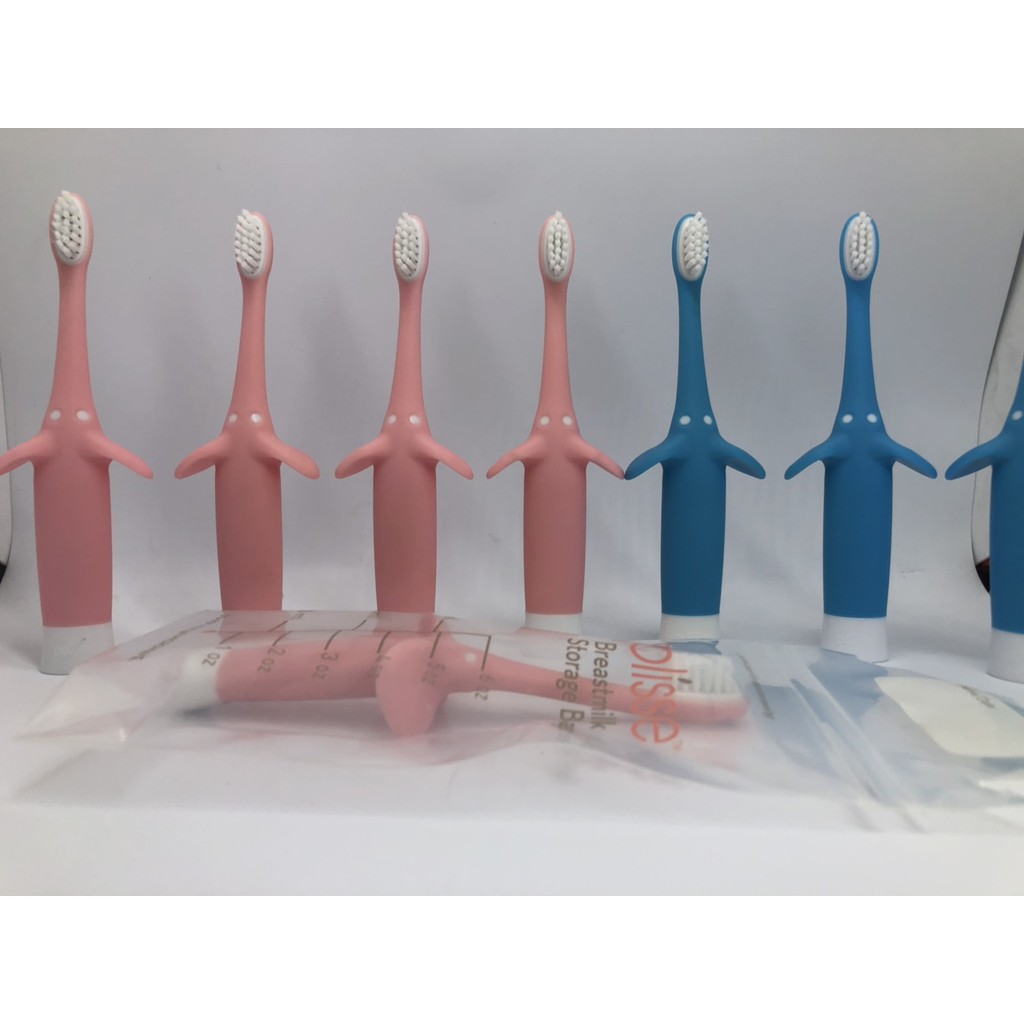 Bàn chải đánh răng hình con Voi Dr Brown's cho trẻ 0-3 tuổi - Hồng, Xanh tách set